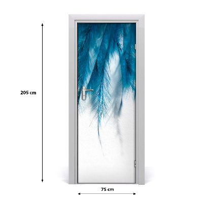 Door wallpaper Blue feathers