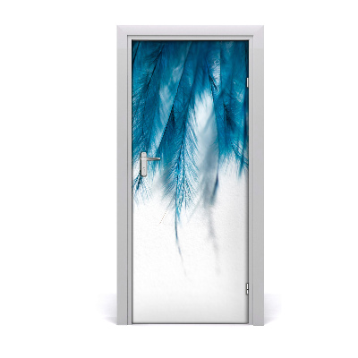 Door wallpaper Blue feathers