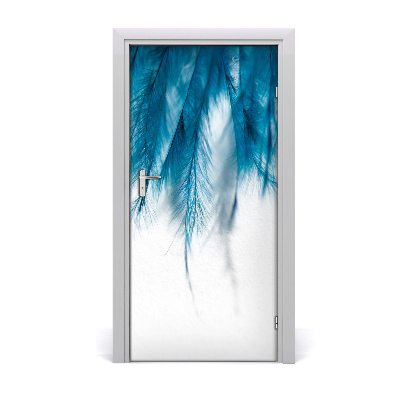 Door wallpaper Blue feathers