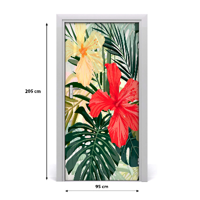 Self-adhesive door veneer Hawaiian flowers