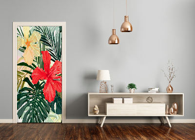 Self-adhesive door veneer Hawaiian flowers