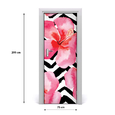 Self-adhesive door veneer Hawaiian flowers