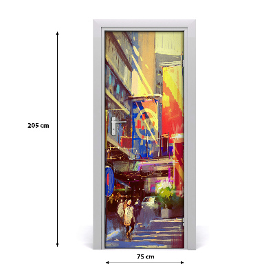 Self-adhesive door wallpaper Colorful city