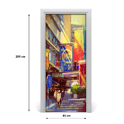 Self-adhesive door wallpaper Colorful city