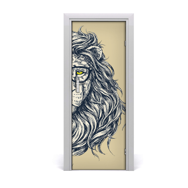 Self-adhesive door sticker Hipster lion