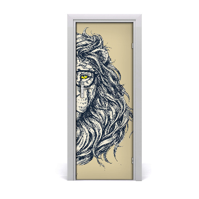 Self-adhesive door sticker Hipster lion