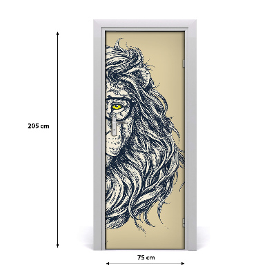 Self-adhesive door sticker Hipster lion