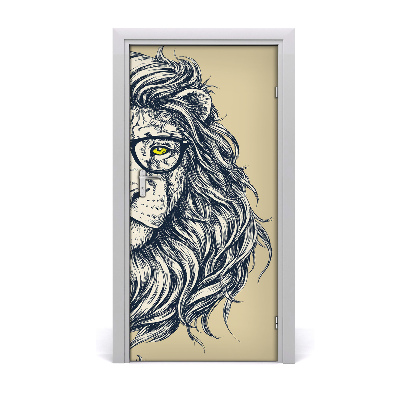 Self-adhesive door sticker Hipster lion