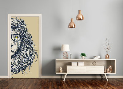 Self-adhesive door sticker Hipster lion