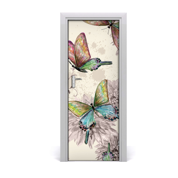 Self-adhesive door sticker Colorful butterflies