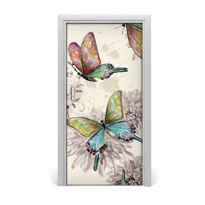 Self-adhesive door sticker Colorful butterflies