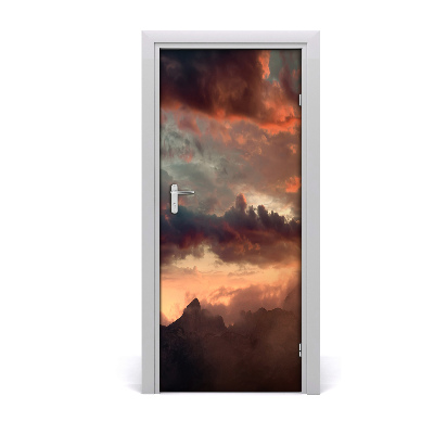 Door wallpaper Sunset mountains