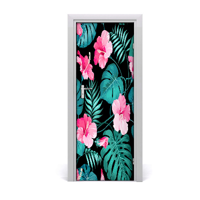 Self-adhesive door veneer Hawaiian flowers