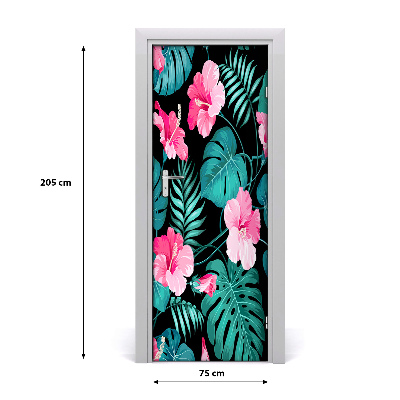 Self-adhesive door veneer Hawaiian flowers