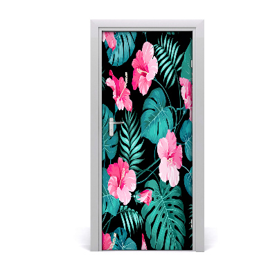 Self-adhesive door veneer Hawaiian flowers