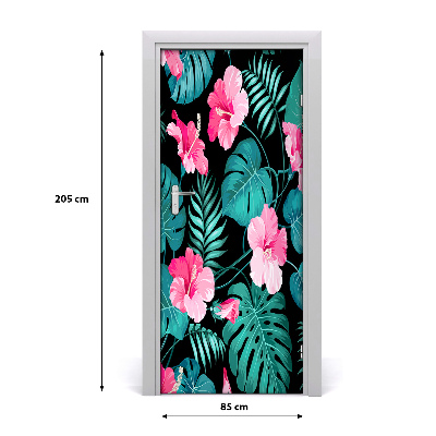 Self-adhesive door veneer Hawaiian flowers