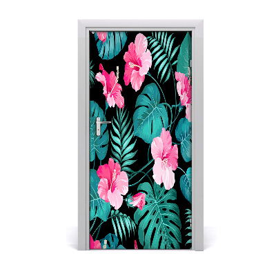 Self-adhesive door veneer Hawaiian flowers