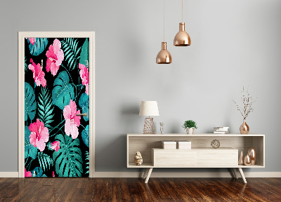 Self-adhesive door veneer Hawaiian flowers