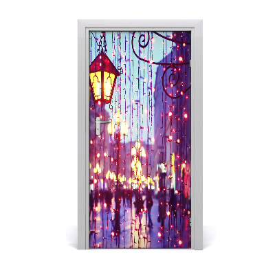 Self-adhesive door wallpaper Lights in the city