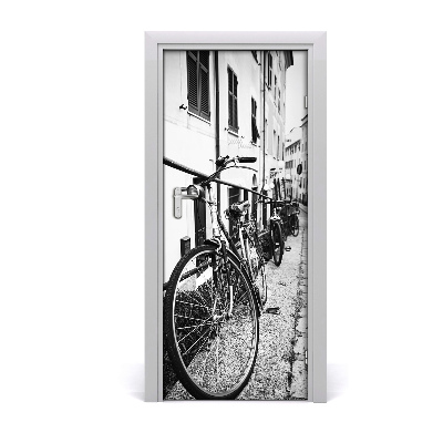 Self-adhesive door wallpaper City bikes