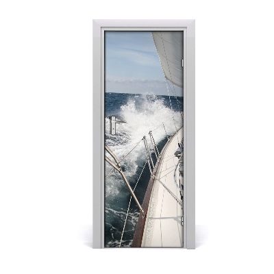 Self-adhesive door wallpaper Yacht on the sea