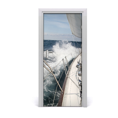 Self-adhesive door wallpaper Yacht on the sea