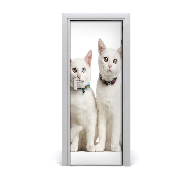 Self-adhesive door sticker Two white cats