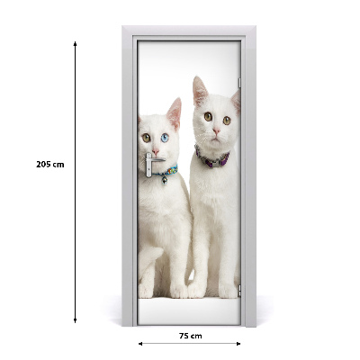 Self-adhesive door sticker Two white cats