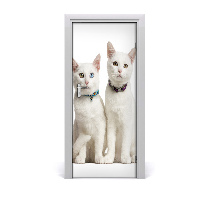 Self-adhesive door sticker Two white cats