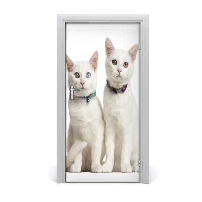 Self-adhesive door sticker Two white cats