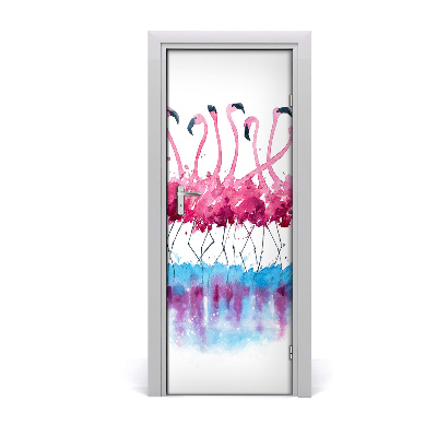 Self-adhesive door sticker Wall of flamingos