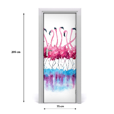 Self-adhesive door sticker Wall of flamingos