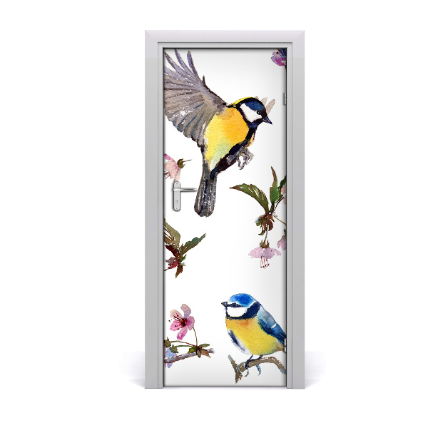 Self-adhesive door sticker Birds and flowers