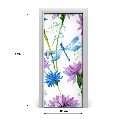 Self-adhesive door veneer Flowers and dragonflies