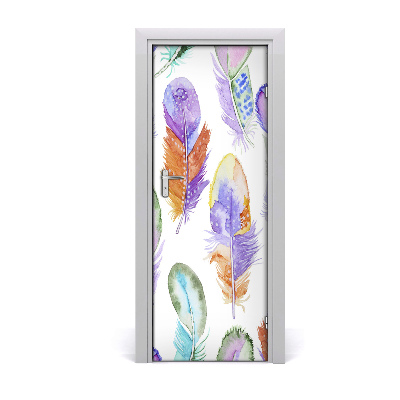 Door wallpaper Colorful feathers