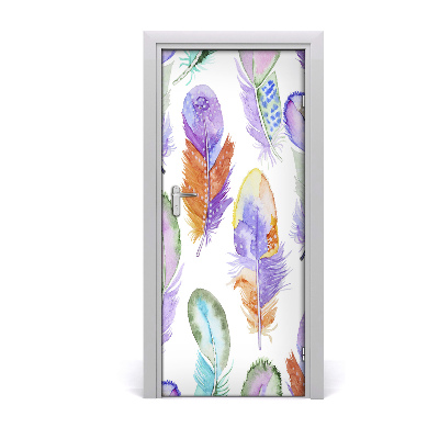 Door wallpaper Colorful feathers