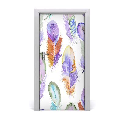 Door wallpaper Colorful feathers