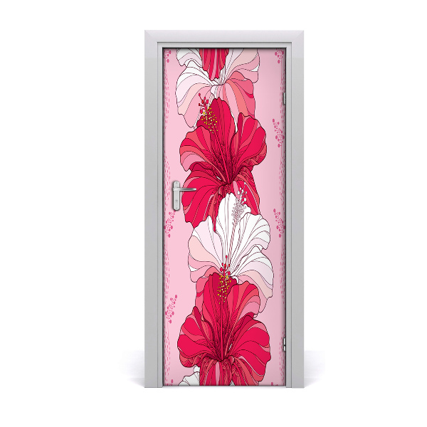 Self-adhesive door wallpaper Hibiscus