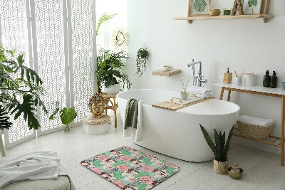 Bathroom mat Birds parrot flowers