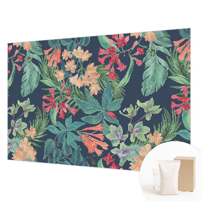 Decorative wall mural for living room with a tropical flowers design