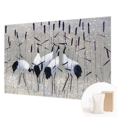 Decorative wall mural for living room with a harmonious cranes design