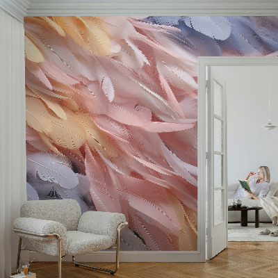 Decorative wall mural for living room Pastel feathers