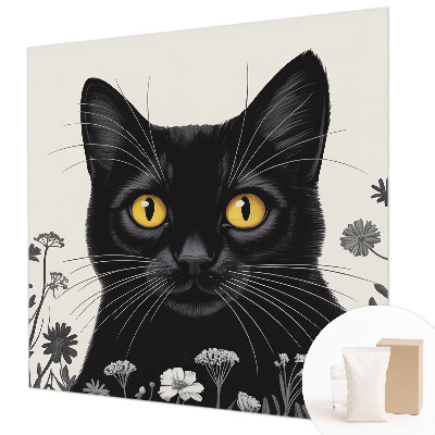 Wall mural for bedroom Cat flowers