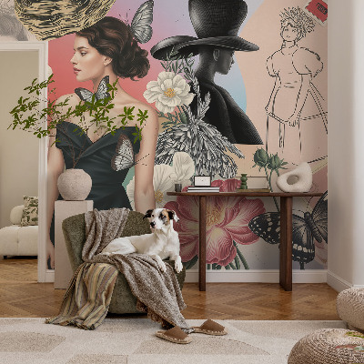Modern wall mural for bedroom Flowers and portraits