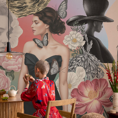 Modern wall mural for bedroom Flowers and portraits