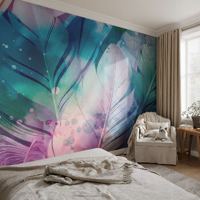 Wallpaper mural for living room Colorful feathers