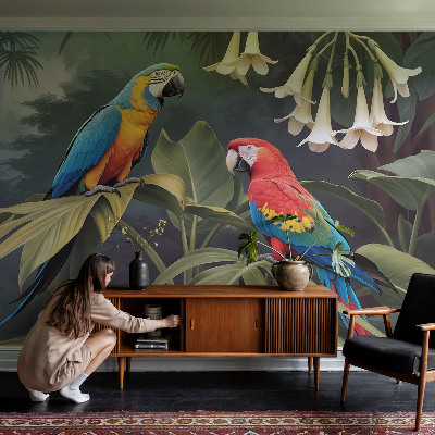 Non-woven wall mural Colorful parrots