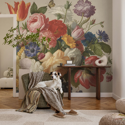 Wallpaper mural Flowers and butterflies