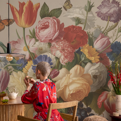 Wallpaper mural Flowers and butterflies
