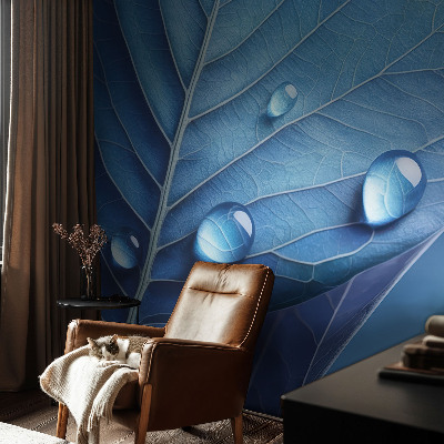 Wall mural for living room Blue Leaf